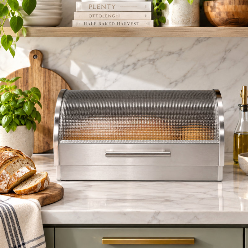 OGGI Neat Stainless Steel Bread Box W/ Tempered Glass Lid